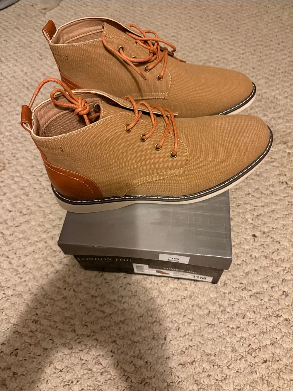 London Fog Men's Tan Canvas Chukka Boots with Brown Accents